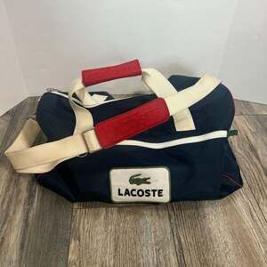 Lacoste Vintage Navy Blue and Red Weekender Duffle Bag